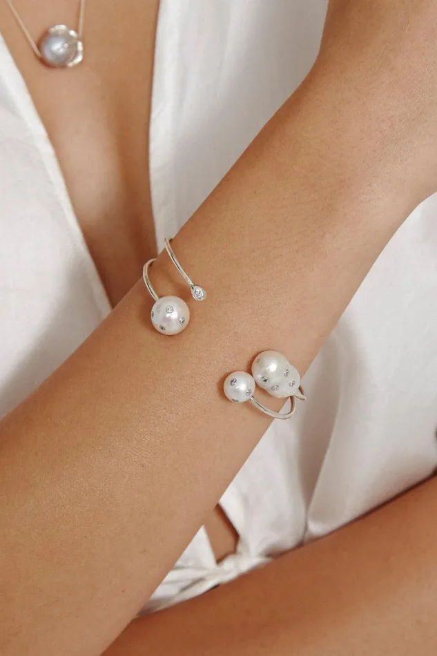 Chan Luu Bracelets Women Joanna Diamond Cuff White Pearl