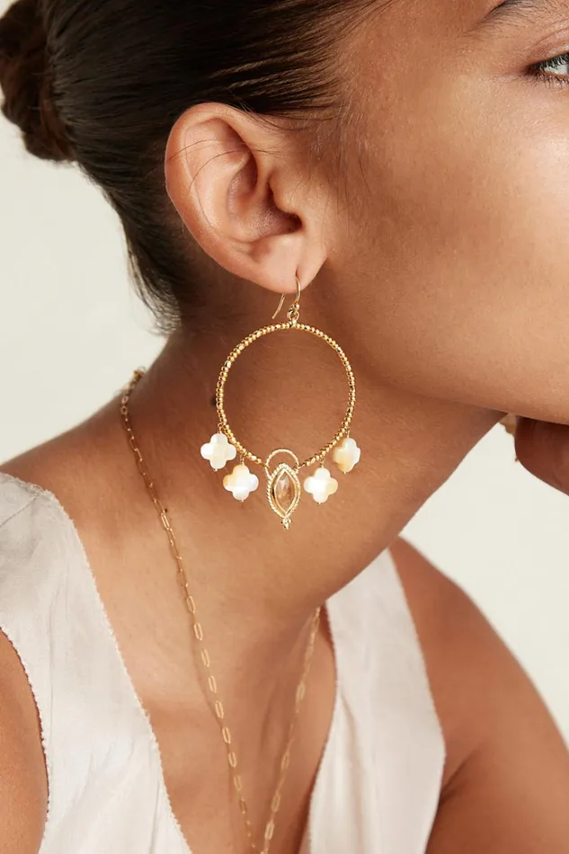 Chan Luu Earrings Women Clover Hoop Earrings Citrine Mix