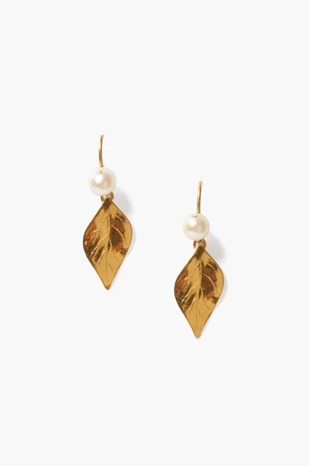 Chan Luu Earrings Women Falling Leaf Drop Earrings White Pearl