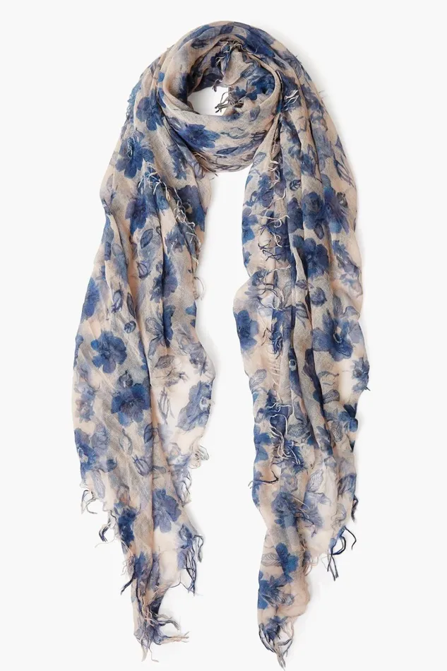 Chan Luu Scarves Women Cashmere And Silk Scarf Indigo Blue French Floral
