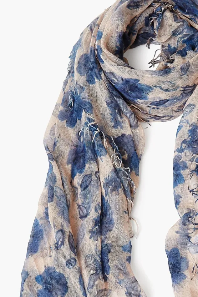 Chan Luu Scarves Women Cashmere And Silk Scarf Indigo Blue French Floral