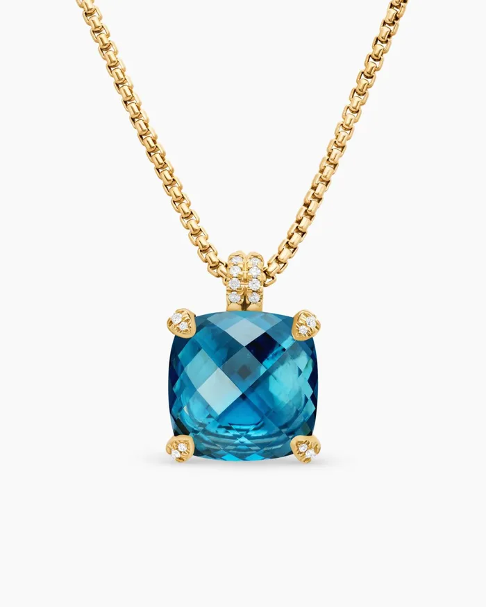 Chatelaine Pendant Necklace In 18K Yellow Gold With Hampton Blue Topaz And Diamonds 14mm Women David Yurman Pendant Chatelaine Pendant Necklace In 18K Yellow Gold With Hampton Blue Topaz And Diamonds 14mm Women David Yurman Pendant