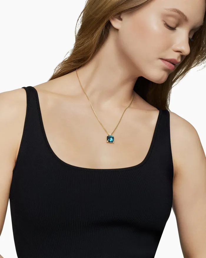 Chatelaine Pendant Necklace In 18K Yellow Gold With Hampton Blue Topaz And Diamonds 14mm Women David Yurman Pendant Chatelaine Pendant Necklace In 18K Yellow Gold With Hampton Blue Topaz And Diamonds 14mm Women David Yurman Pendant