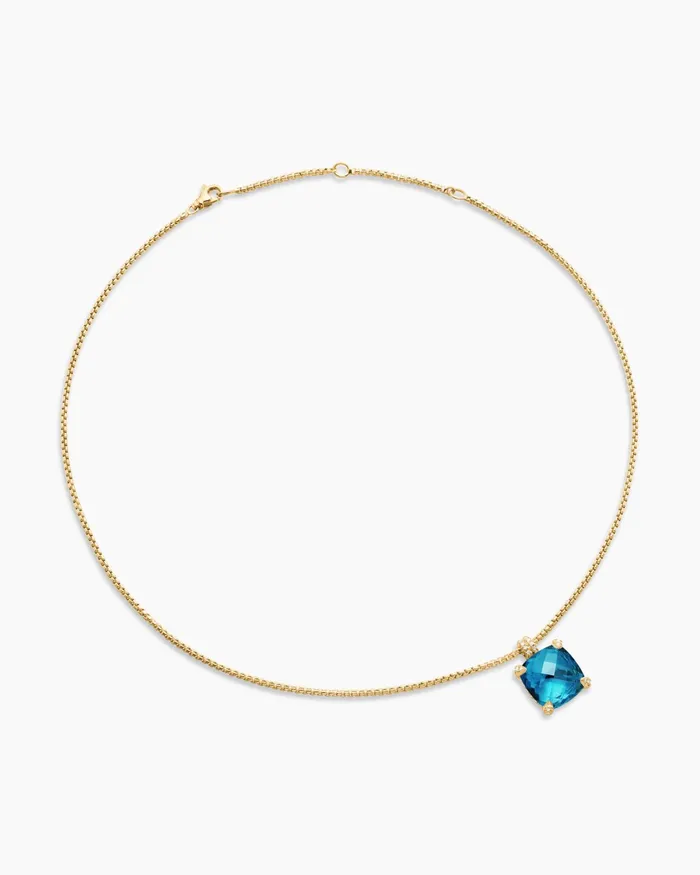 Chatelaine Pendant Necklace In 18K Yellow Gold With Hampton Blue Topaz And Diamonds 14mm Women David Yurman Pendant Chatelaine Pendant Necklace In 18K Yellow Gold With Hampton Blue Topaz And Diamonds 14mm Women David Yurman Pendant
