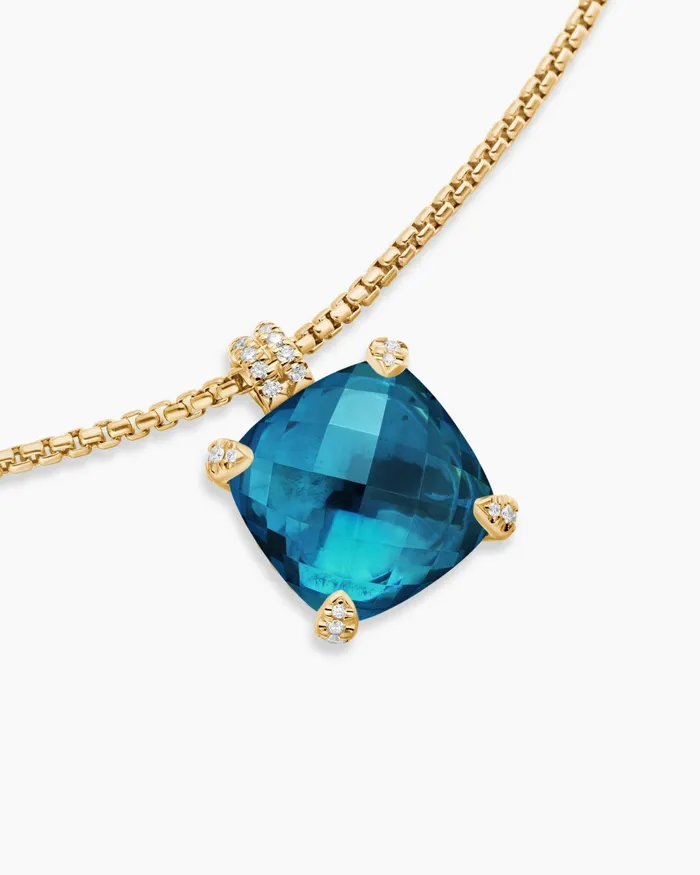 Chatelaine Pendant Necklace In 18K Yellow Gold With Hampton Blue Topaz And Diamonds 14mm Women David Yurman Pendant Chatelaine Pendant Necklace In 18K Yellow Gold With Hampton Blue Topaz And Diamonds 14mm Women David Yurman Pendant