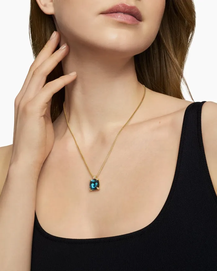 Chatelaine Pendant Necklace In 18K Yellow Gold With Hampton Blue Topaz And Diamonds 14mm Women David Yurman Pendant Chatelaine Pendant Necklace In 18K Yellow Gold With Hampton Blue Topaz And Diamonds 14mm Women David Yurman Pendant