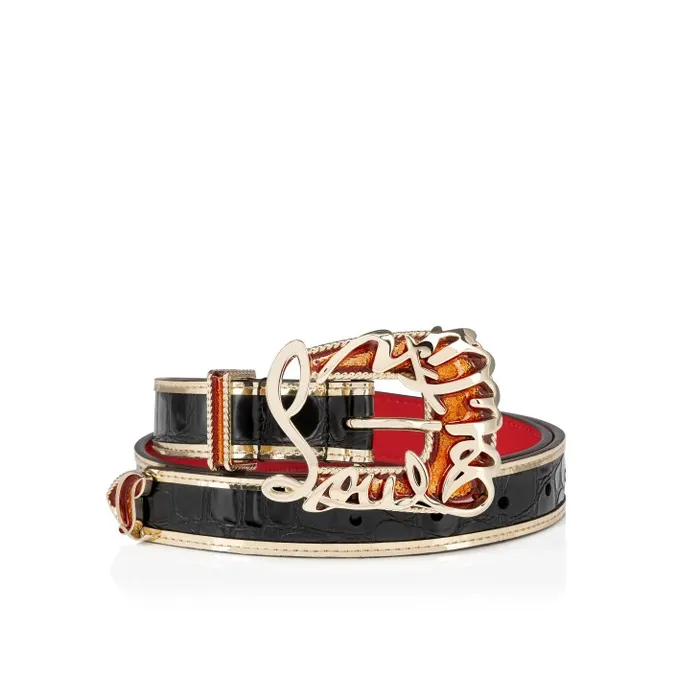 Christian Louboutin Belts Women Giddy Belt 8211 Alligator Embossed Calf Leather And Specchio Leather 8211 Black Christian Louboutin Belts Women Giddy Belt 8211 Alligator Embossed Calf Leather And Specchio Leather 8211 Black