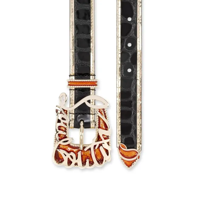 Christian Louboutin Belts Women Giddy Belt 8211 Alligator Embossed Calf Leather And Specchio Leather 8211 Black