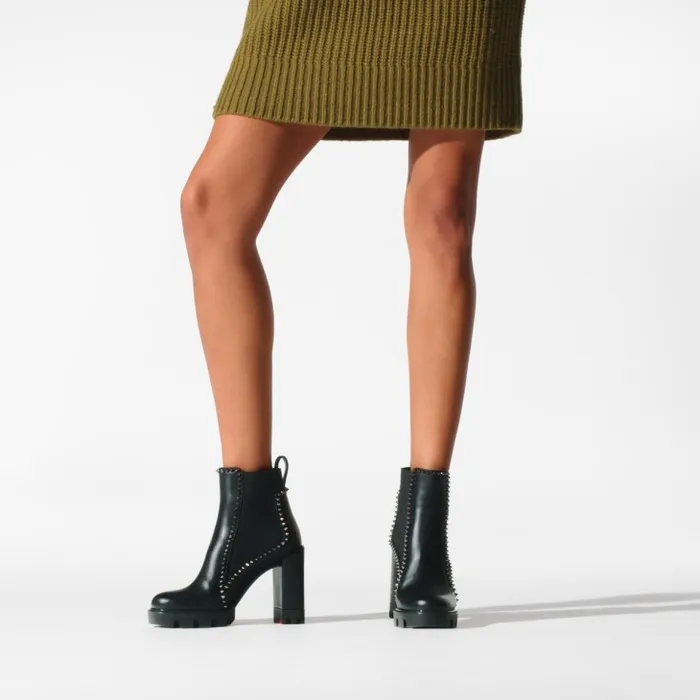 Christian Louboutin Boots Women Out Line Spike Lug 100 Mm Low Boots 8211 Calf Leather 8211 Black