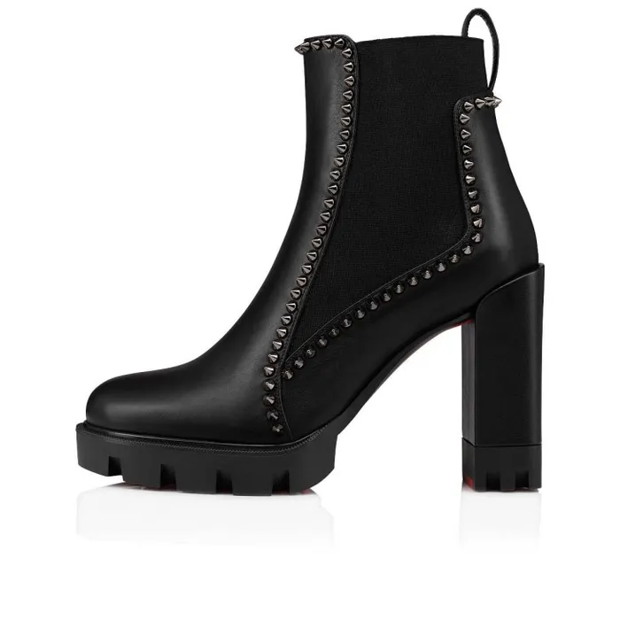 Christian Louboutin Boots Women Out Line Spike Lug 100 Mm Low Boots 8211 Calf Leather 8211 Black