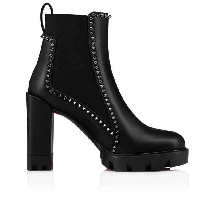 Christian Louboutin Boots Women Out Line Spike Lug 100 Mm Low Boots 8211 Calf Leather 8211 Black