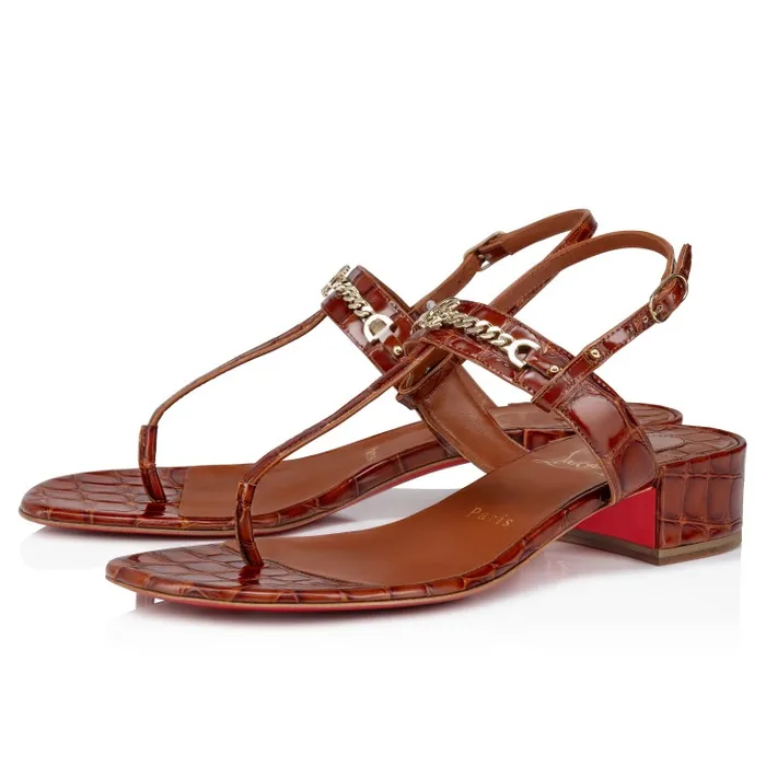 Christian Louboutin Flats and Loafers Women MJ Thong 25 Mm Mules 8211 Alligator Embossed Calf Leather 8211 Acajou