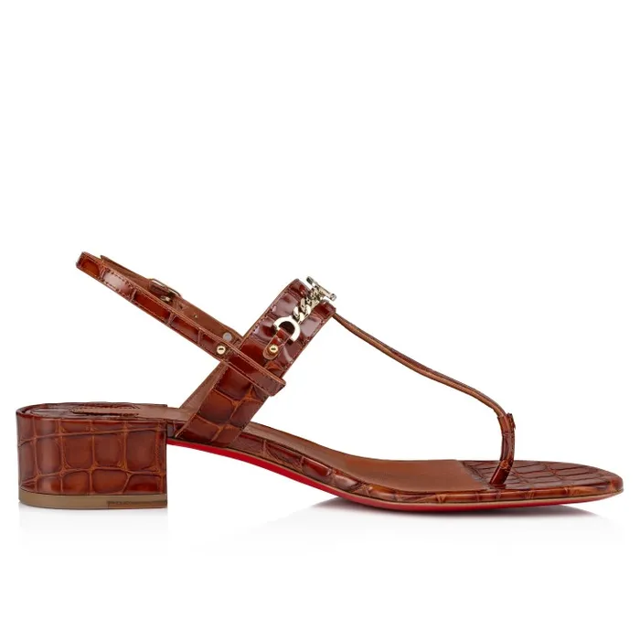 Christian Louboutin Flats and Loafers Women MJ Thong 25 Mm Mules 8211 Alligator Embossed Calf Leather 8211 Acajou