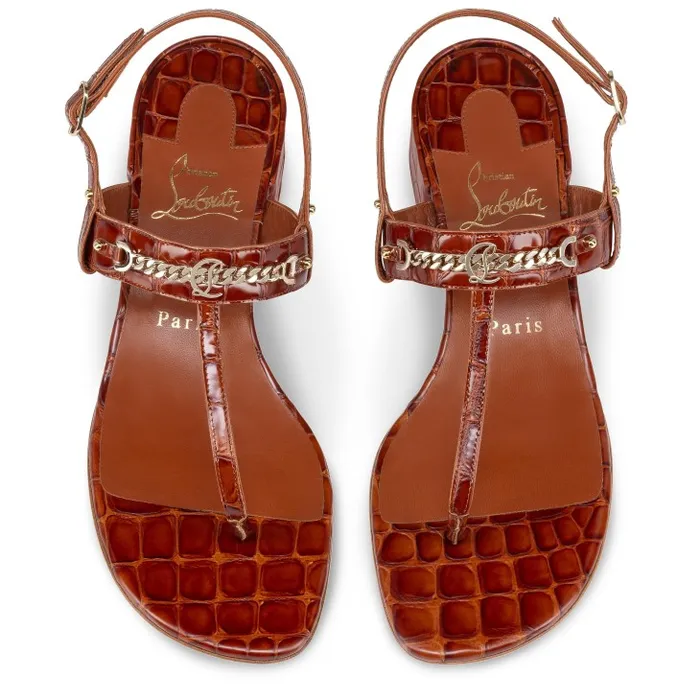Christian Louboutin Flats and Loafers Women MJ Thong 25 Mm Mules 8211 Alligator Embossed Calf Leather 8211 Acajou