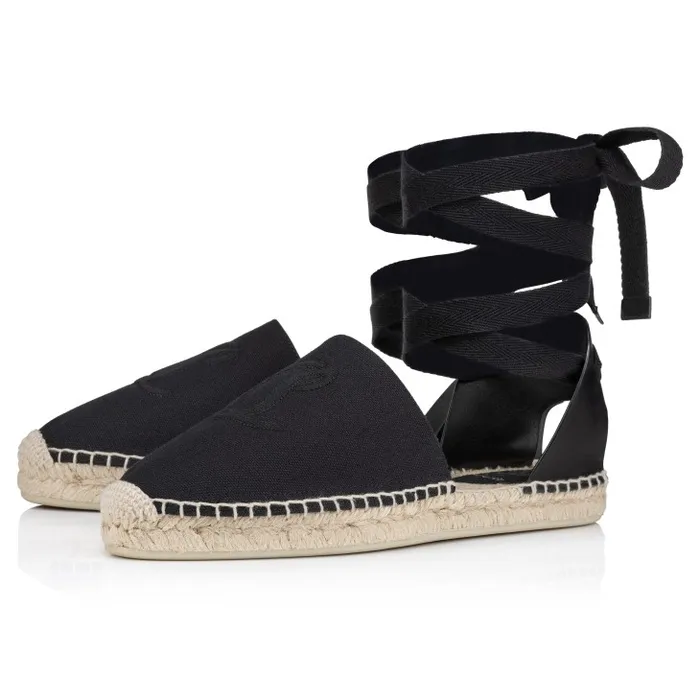 Christian Louboutin Flats and Loafers Women Nanou Lace CL Espadrilles 8211 Olona Canva And Calf Leather 8211 Black Christian Louboutin Flats and Loafers Women Nanou Lace CL Espadrilles 8211 Olona Canva And Calf Leather 8211 Black