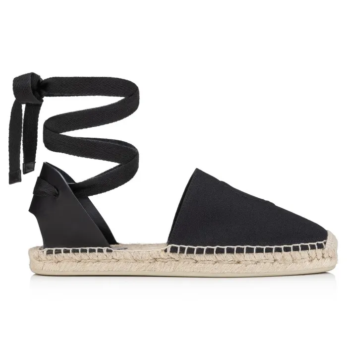 Christian Louboutin Flats and Loafers Women Nanou Lace CL Espadrilles 8211 Olona Canva And Calf Leather 8211 Black