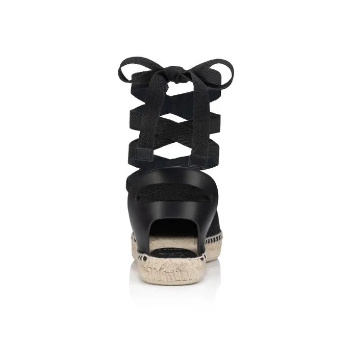 Christian Louboutin Flats and Loafers Women Nanou Lace CL Espadrilles 8211 Olona Canva And Calf Leather 8211 Black