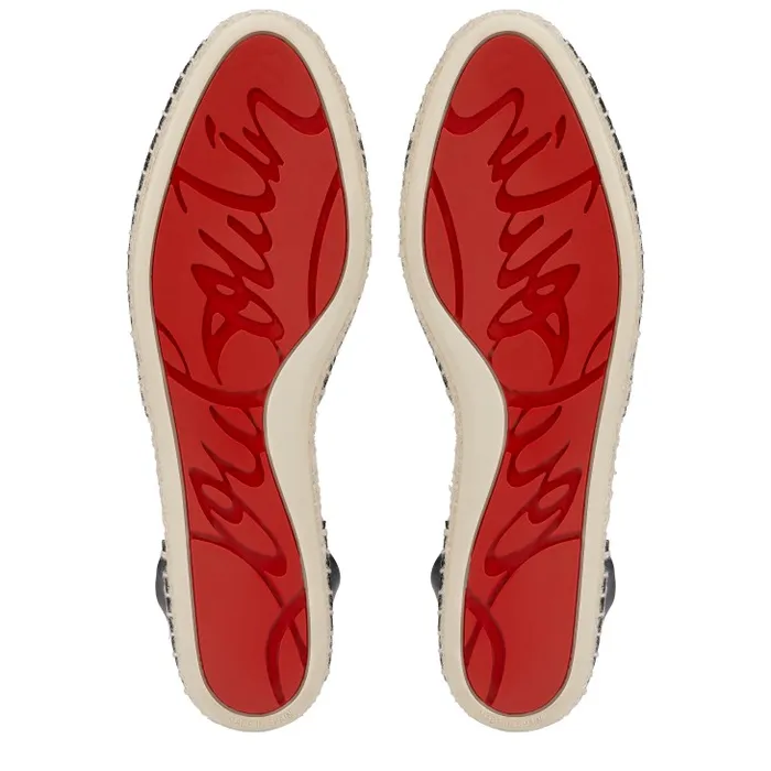 Christian Louboutin Flats and Loafers Women Nanou Lace CL Espadrilles 8211 Olona Canva And Calf Leather 8211 Black