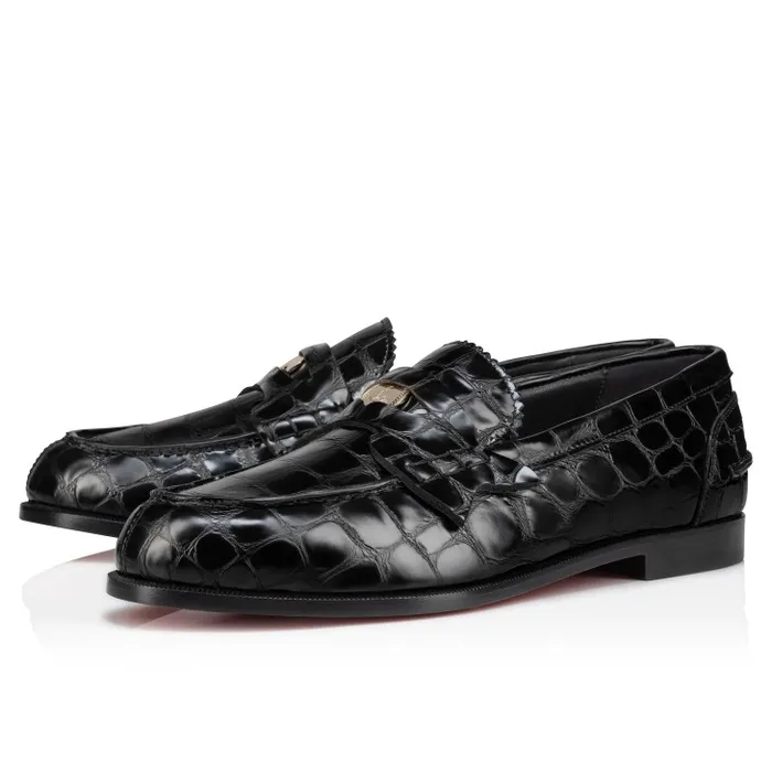 Christian Louboutin Flats and Loafers Women Penny Loafers 8211 Alligator Embossed Calf Leather 8211 Black Christian Louboutin Flats and Loafers Women Penny Loafers 8211 Alligator Embossed Calf Leather 8211 Black