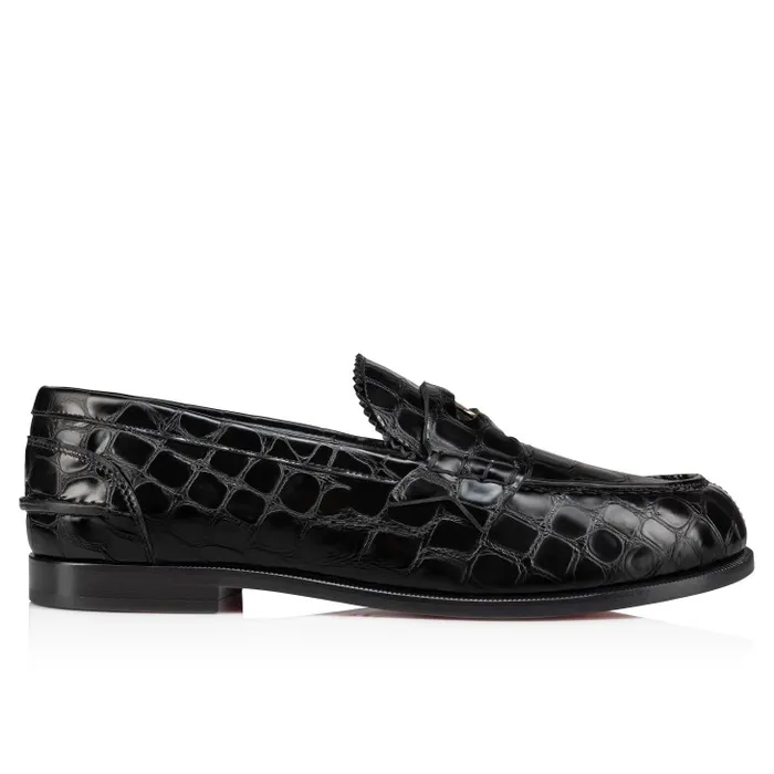 Christian Louboutin Flats and Loafers Women Penny Loafers 8211 Alligator Embossed Calf Leather 8211 Black