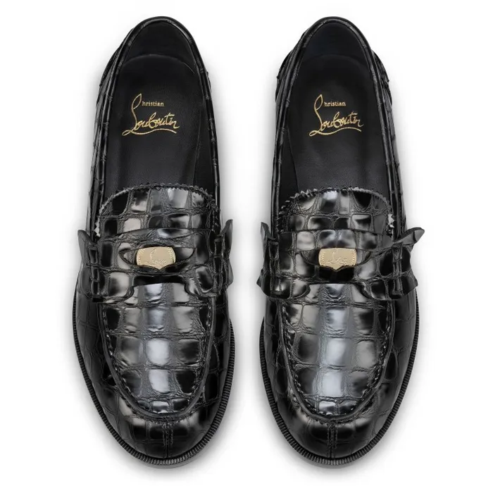 Christian Louboutin Flats and Loafers Women Penny Loafers 8211 Alligator Embossed Calf Leather 8211 Black