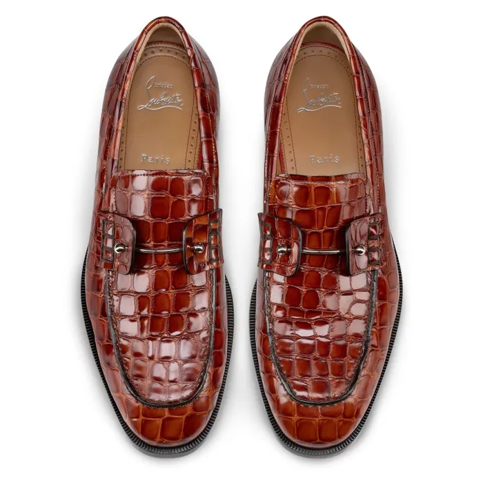 Christian Louboutin Loafers and Moccasins Men Chambelimoc Loafers 8211 Alligator Embossed Calf Leather 8211 Acajou