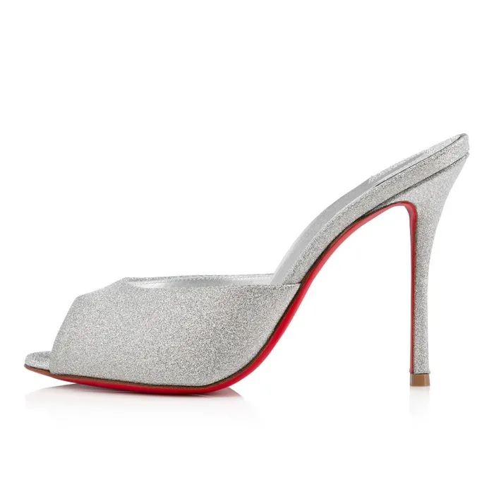 Christian Louboutin Mules Women Me Dolly 100 Mm Mules 8211 Glittered Calf Leather 8211 Silver