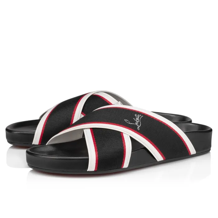 Christian Louboutin Sandals and Espadrilles Men Hot Cross Bizz Mules 8211 Ribbon And Nappa Leather 8211 Black Christian Louboutin Sandals and Espadrilles Men Hot Cross Bizz Mules 8211 Ribbon And Nappa Leather 8211 Black