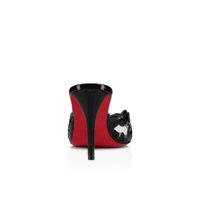 Christian Louboutin Sandals and Slides Women Apostropha Mule Petunia 80 Mm Mules 8211 PVC And Patent Leather 8211 Black
