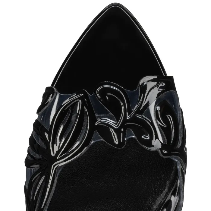 Christian Louboutin Sandals and Slides Women Apostropha Mule Petunia 80 Mm Mules 8211 PVC And Patent Leather 8211 Black