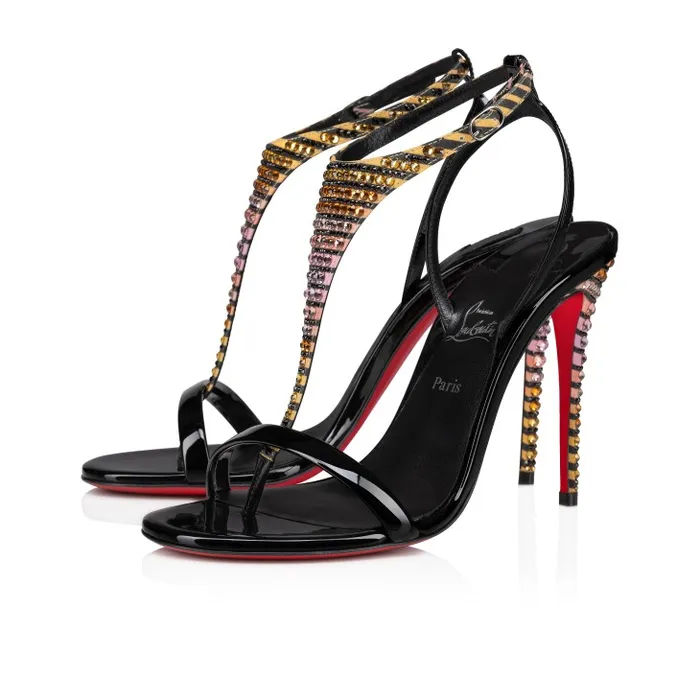 Christian Louboutin Sandals and Slides Women Athina Strass Aftersun 100 Mm Strappy Sandals 8211 Patent Leather Crepe Satin And Aftersun Strass 8211 Black Christian Louboutin Sandals and Slides Women Athina Strass Aftersun 100 Mm Strappy Sandals 8211 Patent Leather Crepe Satin And Aftersun Strass 8211 Black