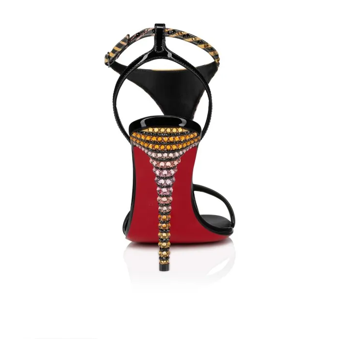 Christian Louboutin Sandals and Slides Women Athina Strass Aftersun 100 Mm Strappy Sandals 8211 Patent Leather Crepe Satin And Aftersun Strass 8211 Black