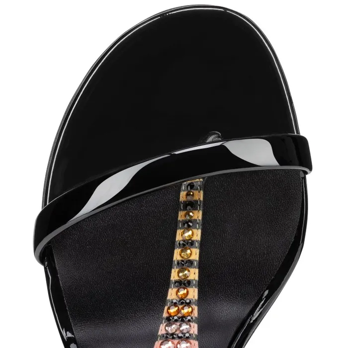Christian Louboutin Sandals and Slides Women Athina Strass Aftersun 100 Mm Strappy Sandals 8211 Patent Leather Crepe Satin And Aftersun Strass 8211 Black