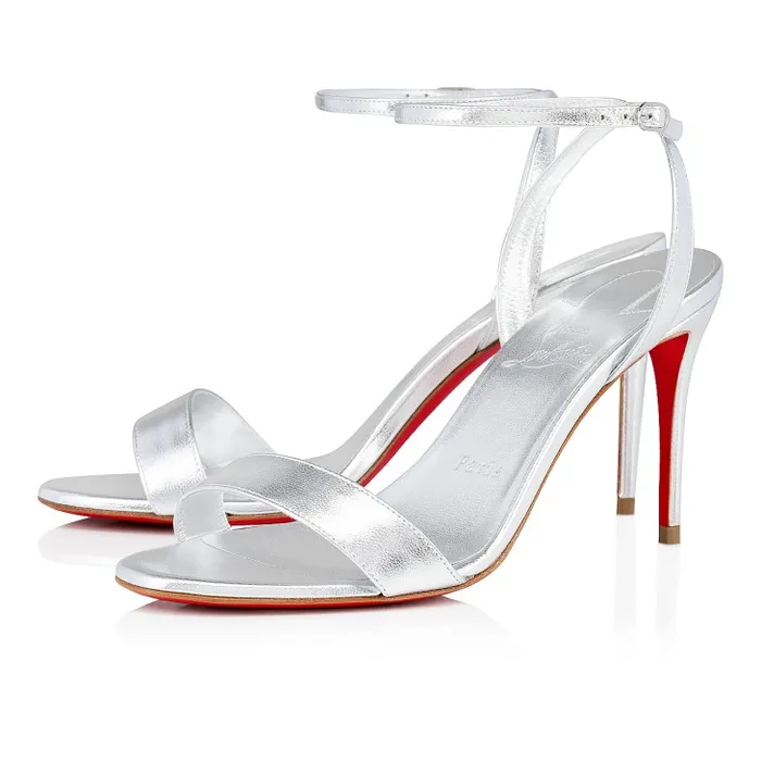 Christian Louboutin Sandals and Slides Women Loubigirl 85mm Strappy Sandals 8211 Iridescent Leather 8211 Silver Christian Louboutin Sandals and Slides Women Loubigirl 85mm Strappy Sandals 8211 Iridescent Leather 8211 Silver