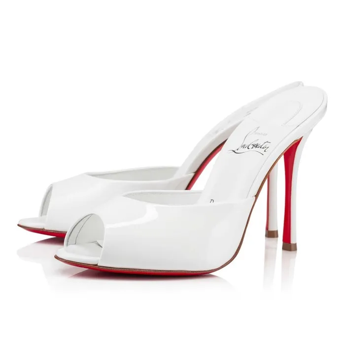 Christian Louboutin Sandals and Slides Women Me Dolly 100 Mm Mules 8211 Patent Calf 8211 Bianco Christian Louboutin Sandals and Slides Women Me Dolly 100 Mm Mules 8211 Patent Calf 8211 Bianco