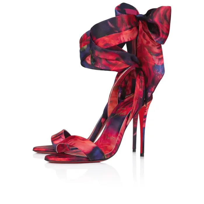 Christian Louboutin Sandals and Slides Women Sandale Du Desert 100 Mm Strappy Sandals 8211 Roses Printed Crepe Satin 8211 Multicolor