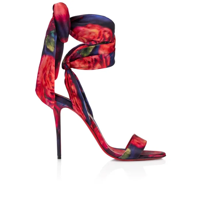 Christian Louboutin Sandals and Slides Women Sandale Du Desert 100 Mm Strappy Sandals 8211 Roses Printed Crepe Satin 8211 Multicolor