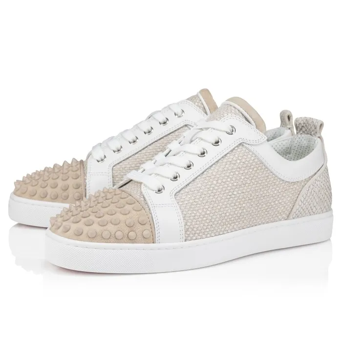 Christian Louboutin Sneakers Men Louis Junior Spikes Orlato Sneakers 8211 Veau Velours And Damier Canva 8211 Natural