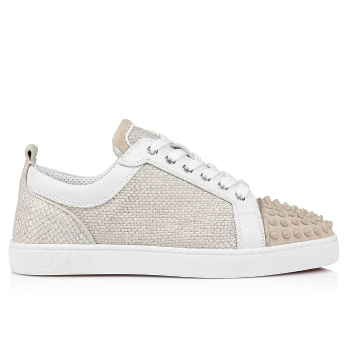 Christian Louboutin Sneakers Men Louis Junior Spikes Orlato Sneakers 8211 Veau Velours And Damier Canva 8211 Natural