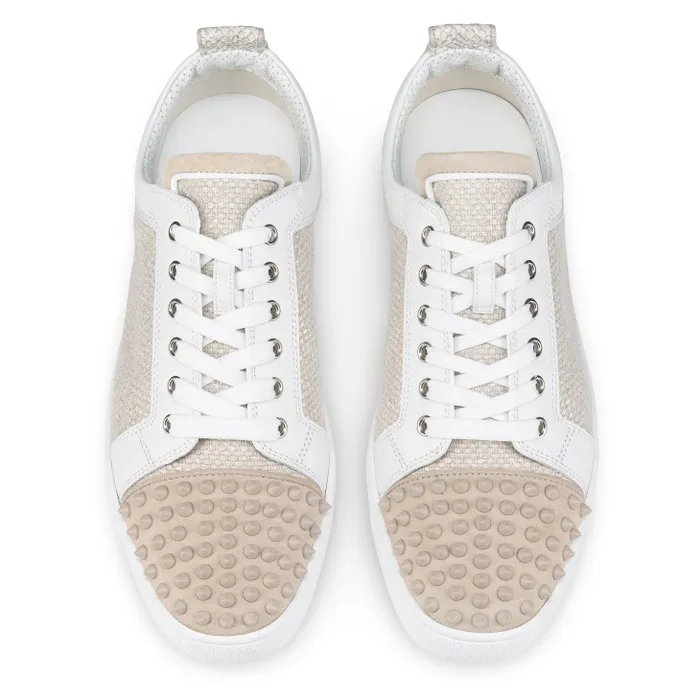Christian Louboutin Sneakers Men Louis Junior Spikes Orlato Sneakers 8211 Veau Velours And Damier Canva 8211 Natural