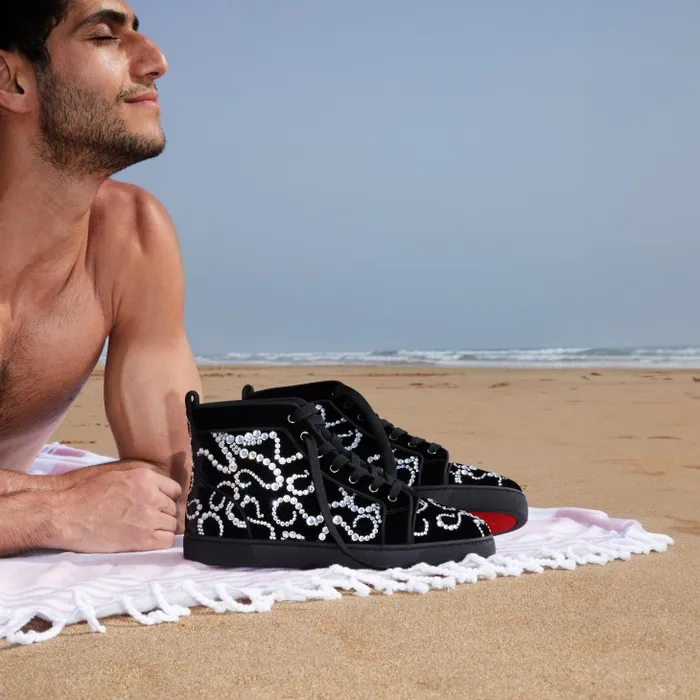 Christian Louboutin Sneakers Men Octolouis Strass Hightop Sneakers 8211 Velvet And Strass 8211 Black