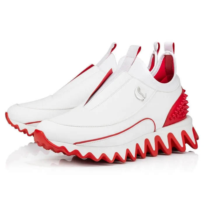 Christian Louboutin Sneakers Men Sharkyloub SP Spikes Sneakers 8211 Calf Leather Neoprene And Spikes 8211 White