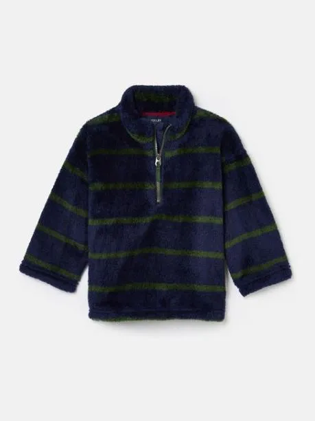 Coats and Jackets Boys Joules Navy and Green Stripe Half Zip Borg Fleece