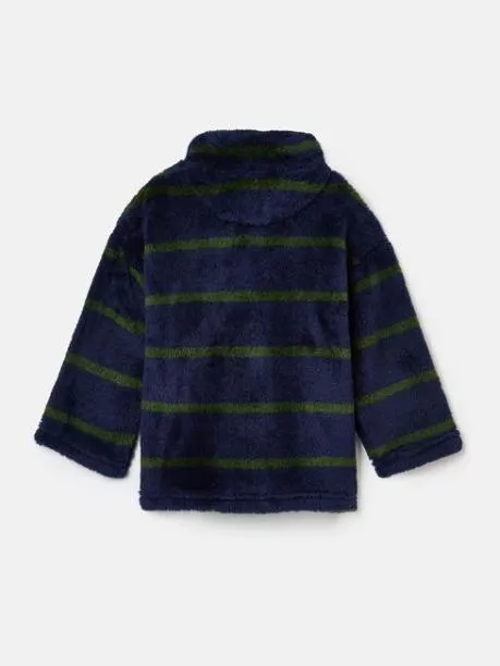 Coats and Jackets Boys Joules Navy and Green Stripe Half Zip Borg Fleece