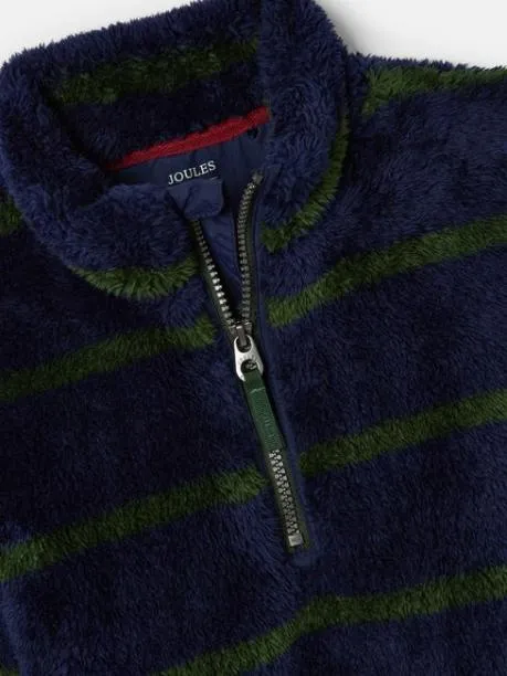 Coats and Jackets Boys Joules Navy and Green Stripe Half Zip Borg Fleece