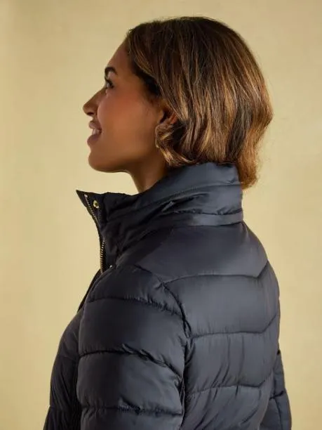 Coats and Jackets Women Joules Navy Blue Showerproof Longline Padded Coat With Hood