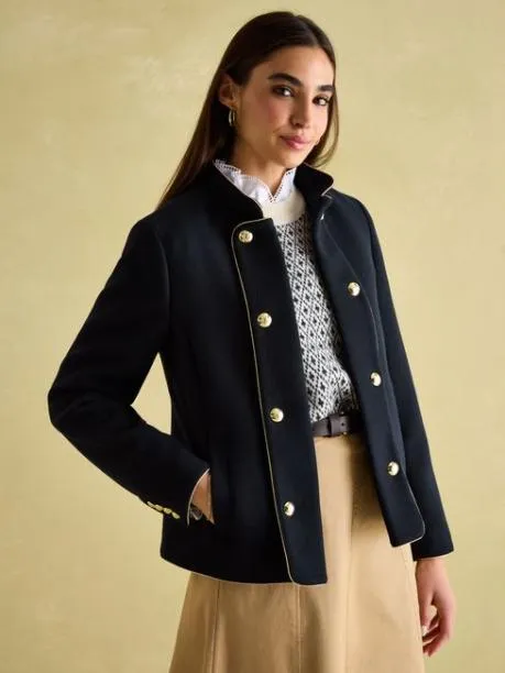 Coats and Jackets Women Joules Navy Wool Blend Band Jacket