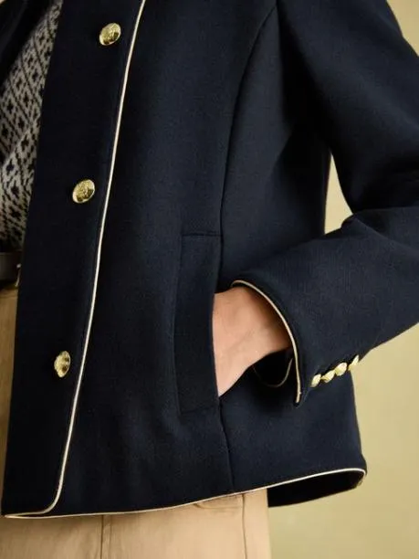 Coats and Jackets Women Joules Navy Wool Blend Band Jacket