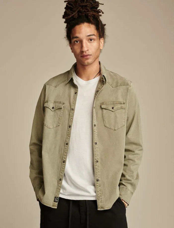 Cole Hauser Twill Western Shirt Deep Lichen Green Men Lucky Brand ButtonDowns Cole Hauser Twill Western Shirt Deep Lichen Green Men Lucky Brand ButtonDowns