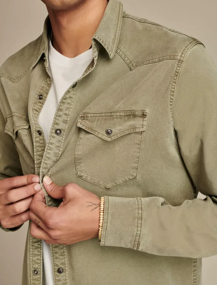 Cole Hauser Twill Western Shirt Deep Lichen Green Men Lucky Brand ButtonDowns
